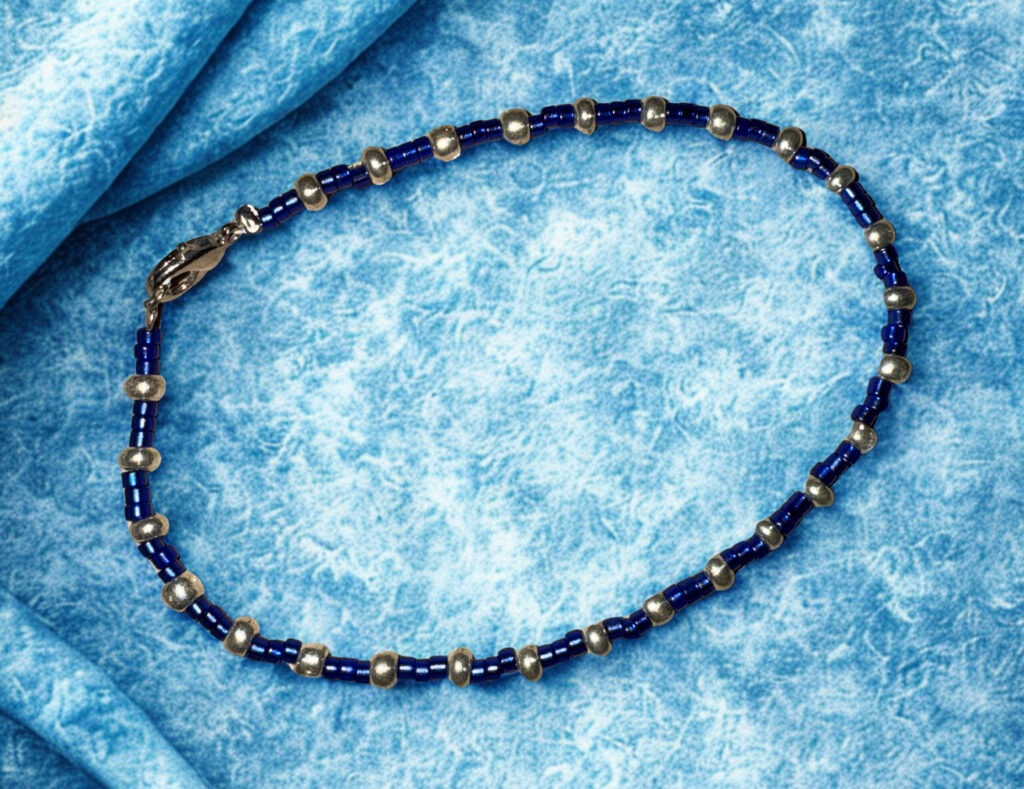 Blue and silver beaded bracelet.