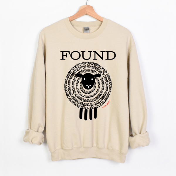 Found Sweatshirt hanging on white background