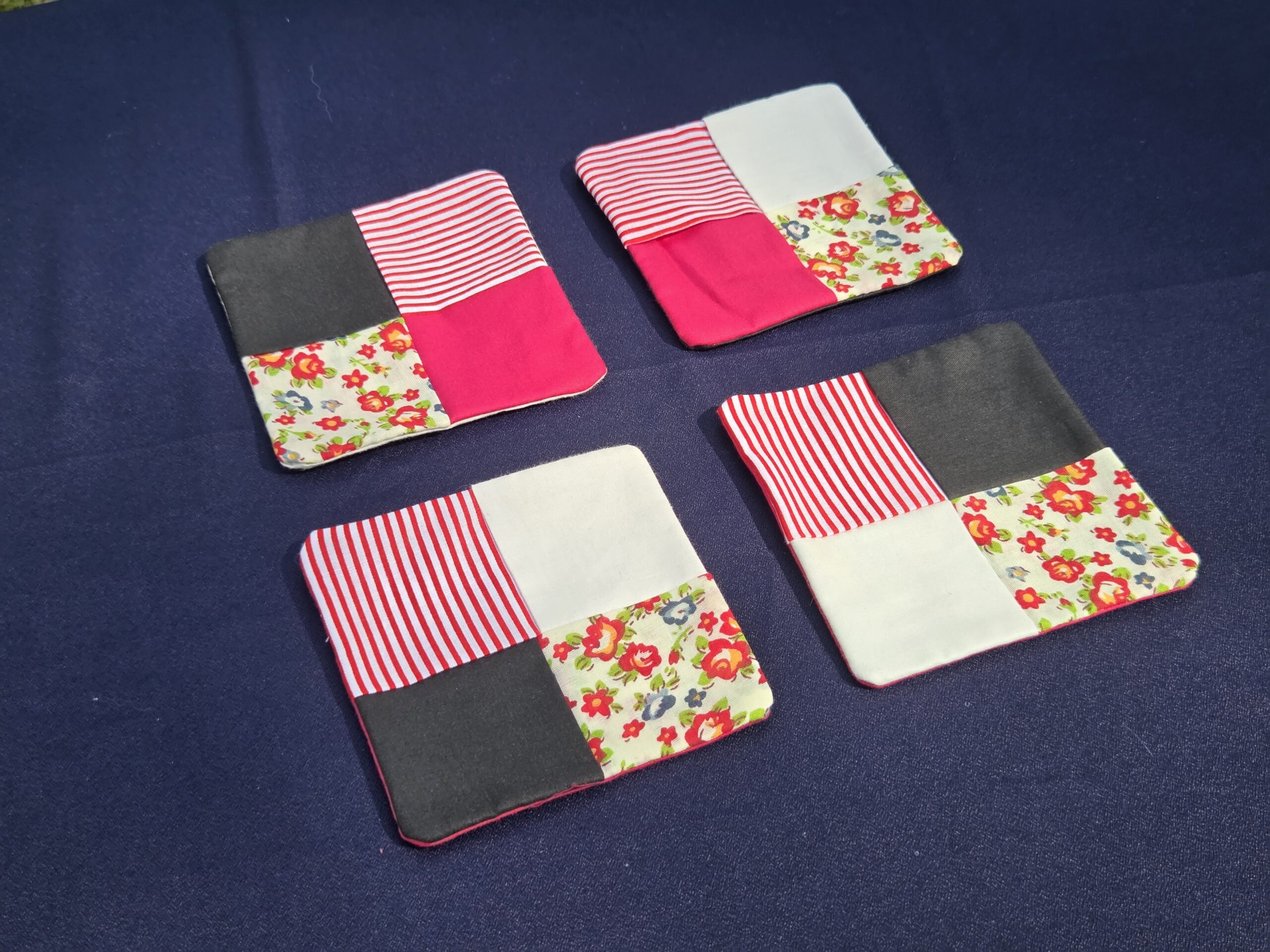 Fabric Coasters -- Red, white, and black -- Set of 4 - Image 4