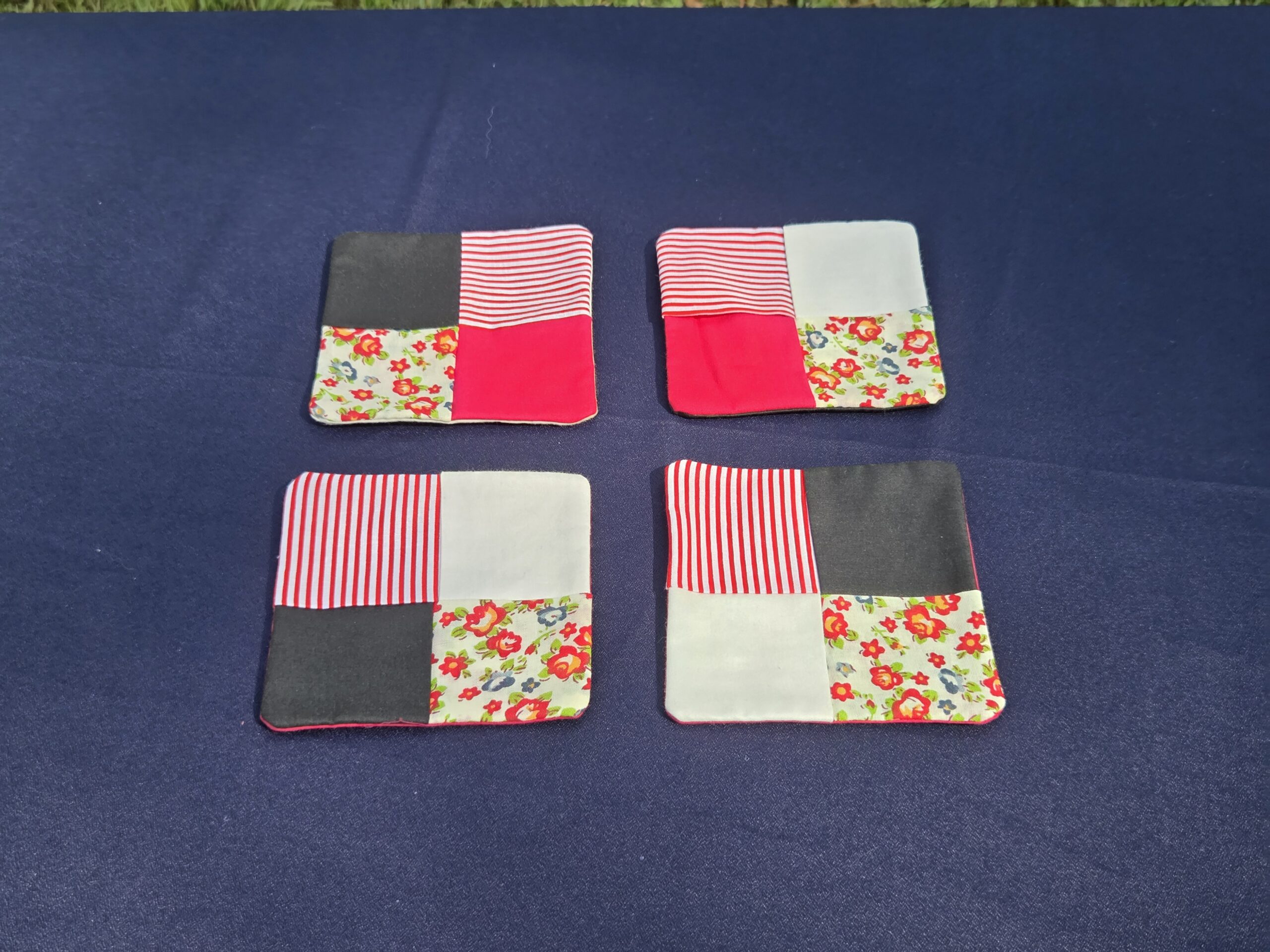 Fabric Coasters -- Red, white, and black -- Set of 4 - Image 3