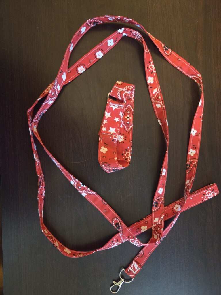 Small dog collar with matching leash in red bandanna fabric with Velcro closure.