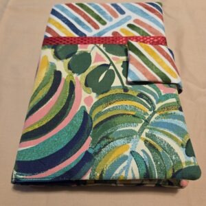 Multicolored Bible case with brightly colored accent and lining.