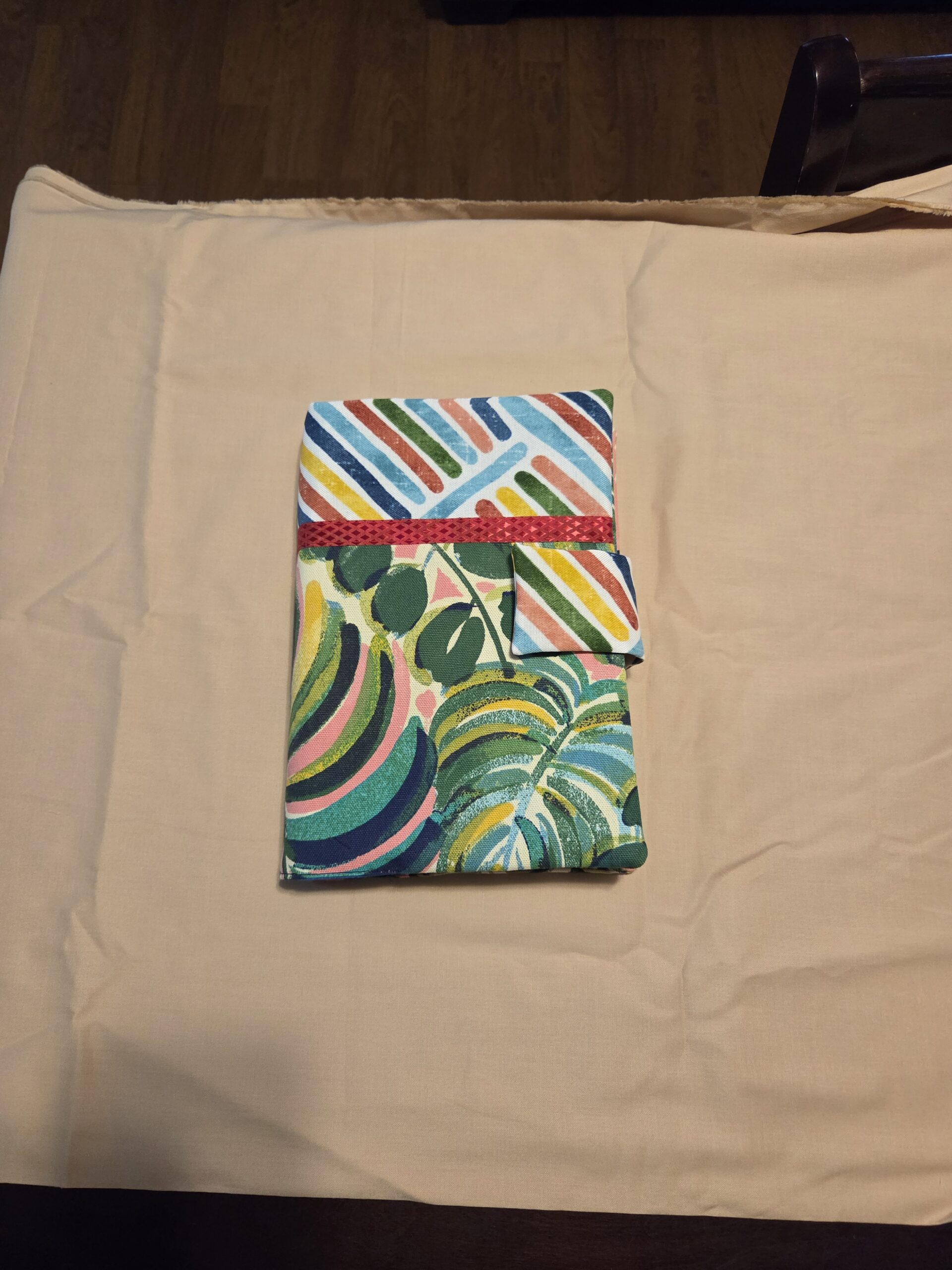 Bible Case: Monstera & Banana Leaves with Geometric Pattern - Rusty Red Trim, Blue Lining - Image 2