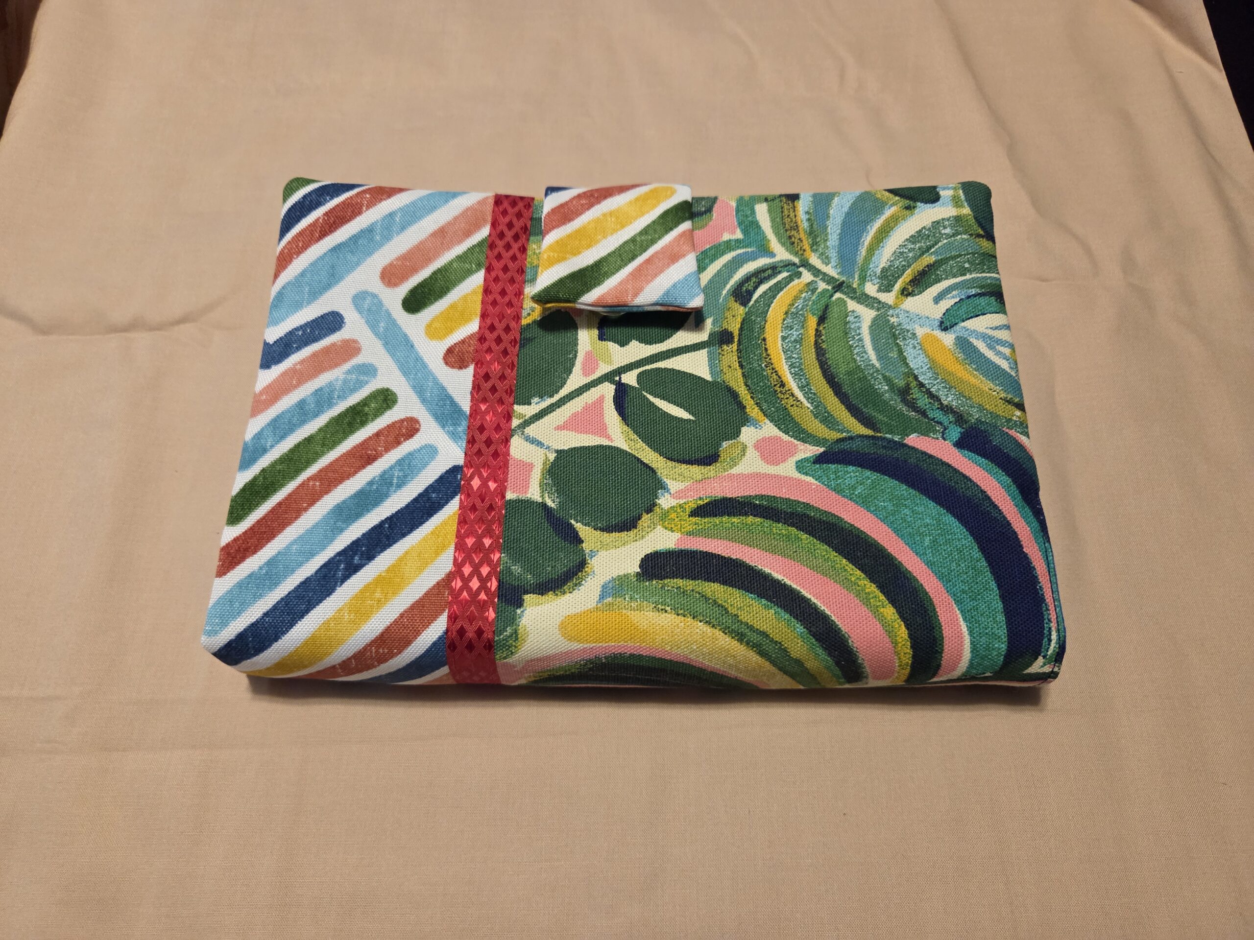 Bible Case: Monstera & Banana Leaves with Geometric Pattern - Rusty Red Trim, Blue Lining - Image 9