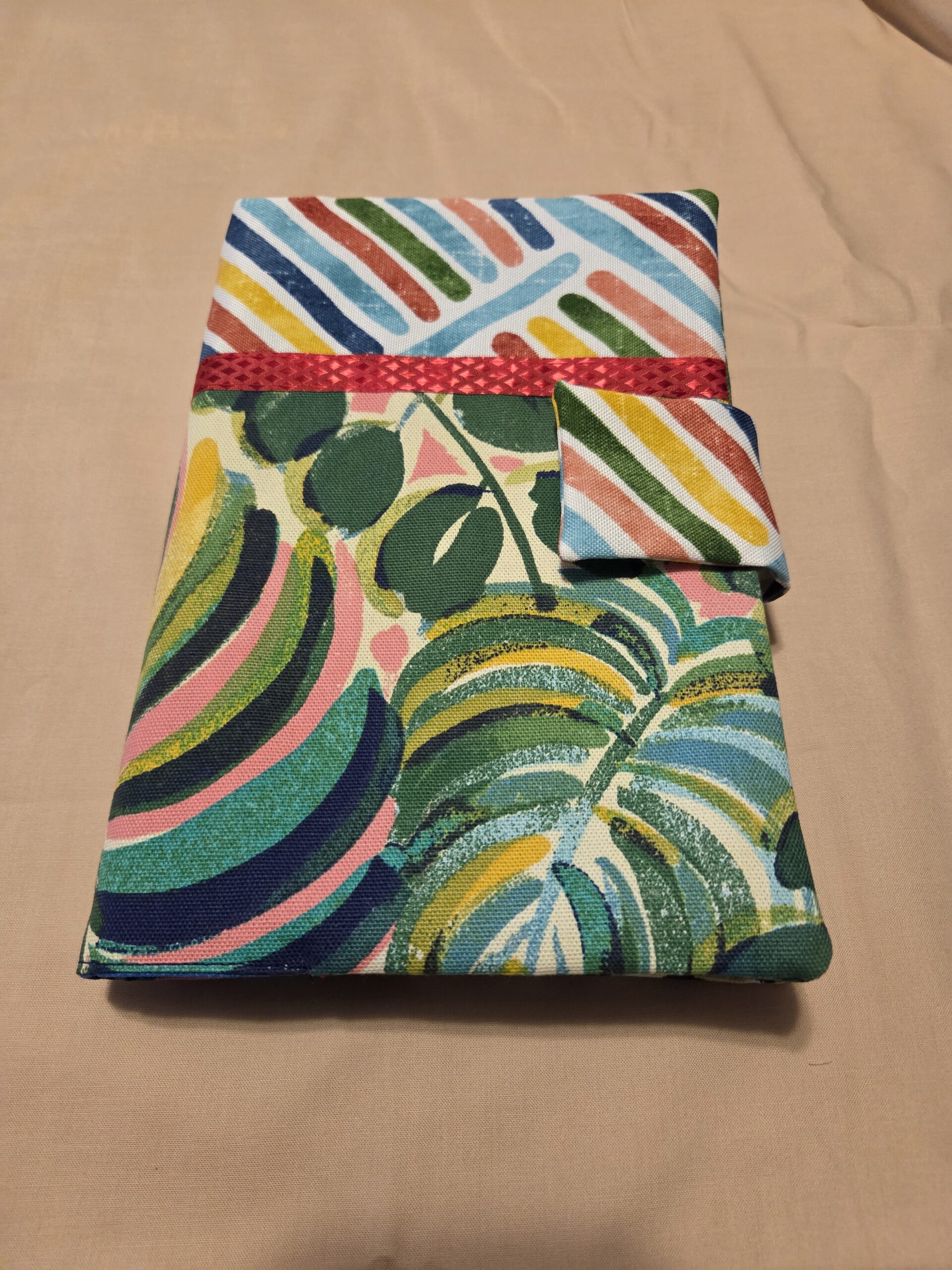 Bible Case: Monstera & Banana Leaves with Geometric Pattern - Rusty Red Trim, Blue Lining - Image 10