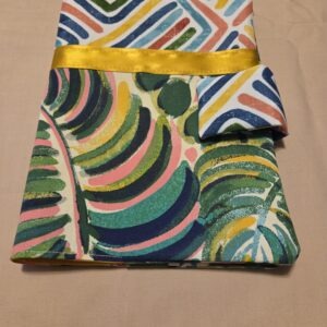 Bible Case, featuring monstera & banana leaves with geometric pattern. Yellow trim and lining.