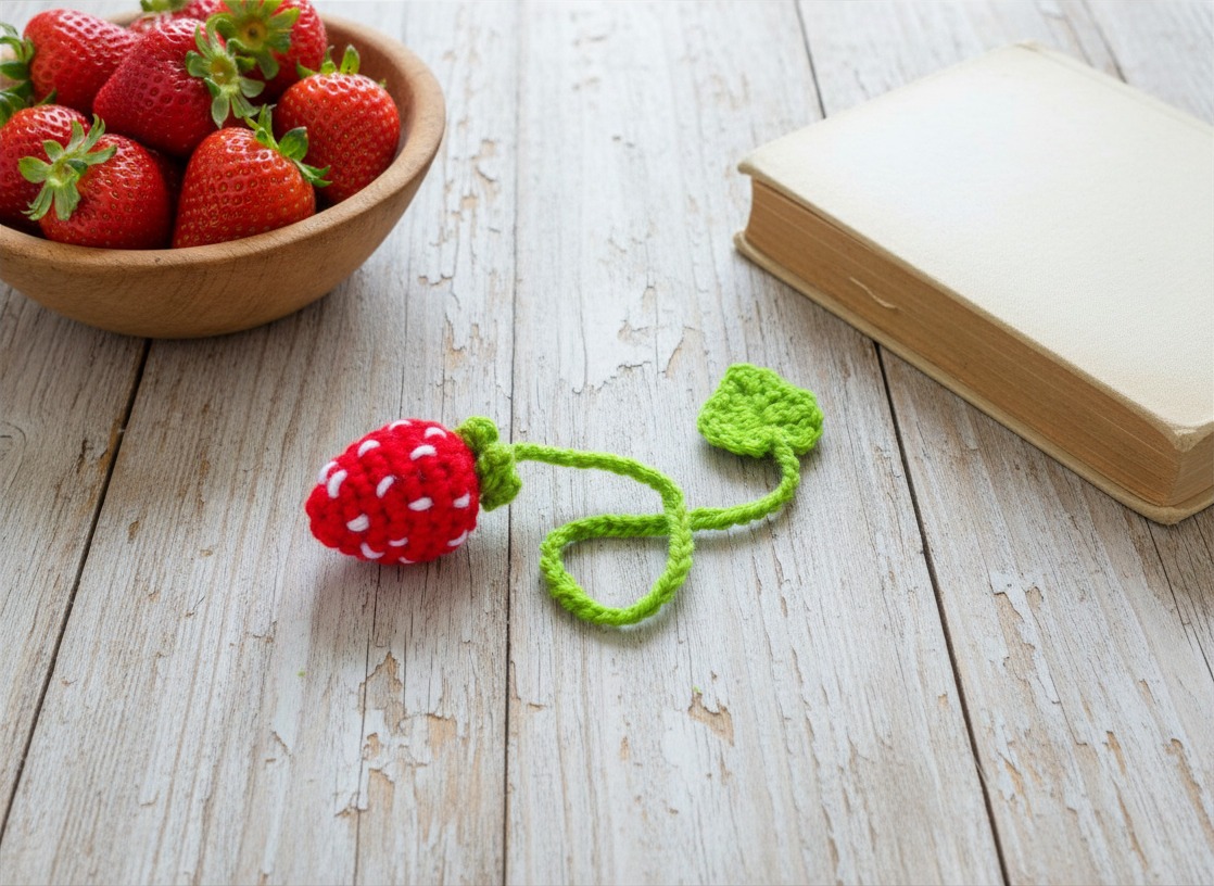 Strawberry Bookmark - crocheted - Image 2