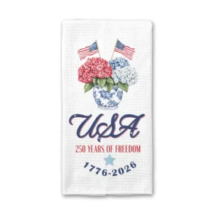 Decorative 250 Years of Freedom Kitchen Towel on a White Background