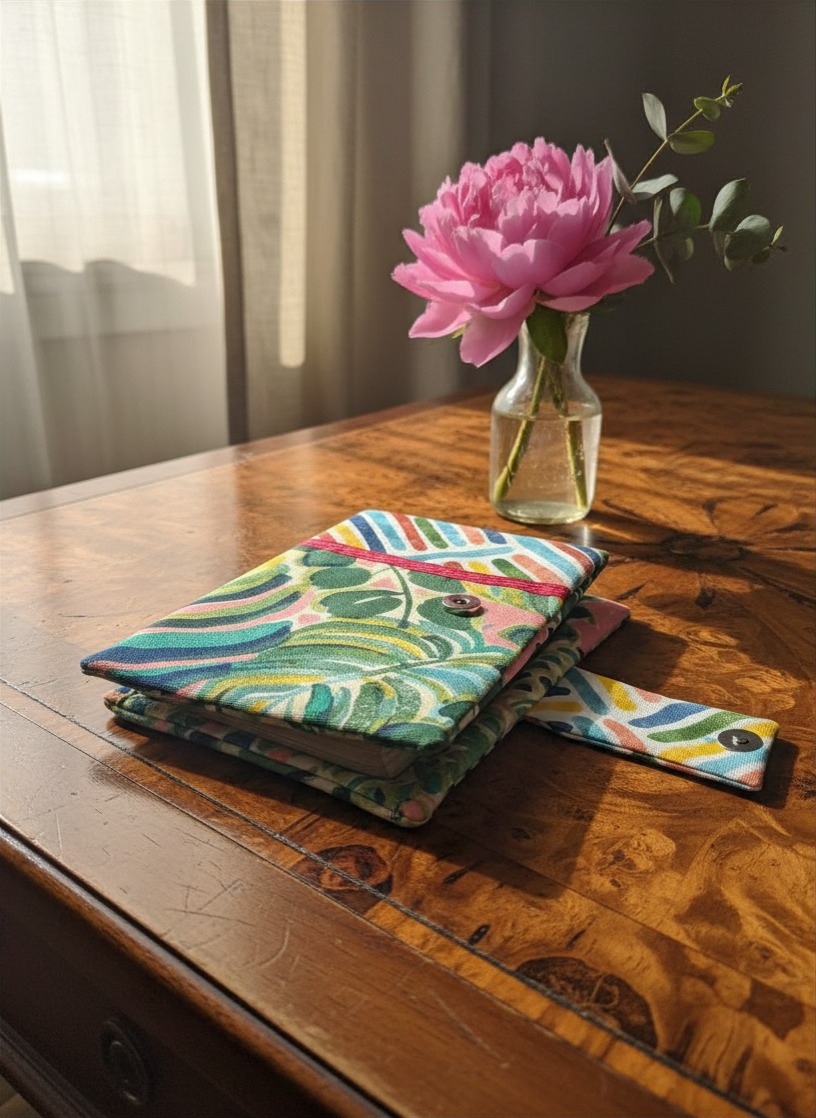 Bible Case: Monstera & Banana Leaves with Geometric Pattern - Rusty Red Trim, Blue Lining - Image 5