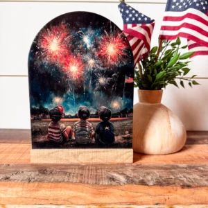 Art Sign on Table - Boys sitting watching fireworks