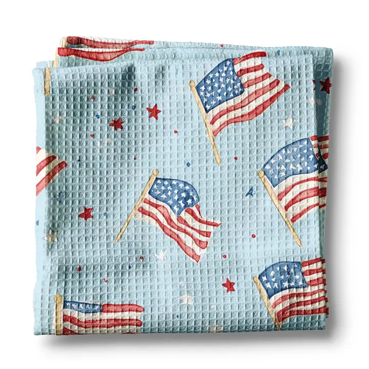 Folded towel - American flags, red stars on a blue background