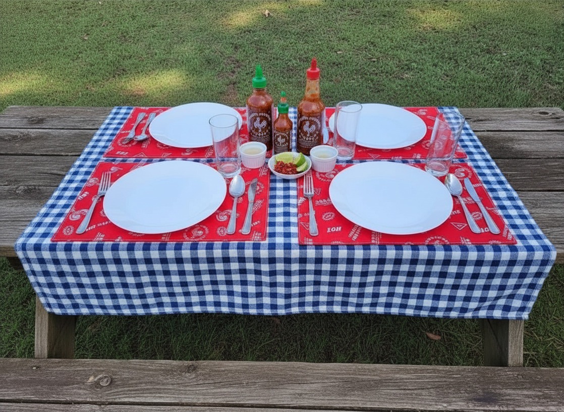 Hot Hot Hot! Placemats, set of 4, reversible - Grill Flames + Sriracha sauce - Image 3