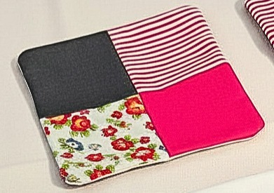 Fabric Coasters -- Red, white, and black -- Set of 4 - Image 4
