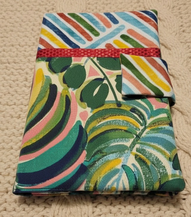 Bible Case: Monstera & Banana Leaves with Geometric Pattern - Rusty Red Trim, Blue Lining - Image 2