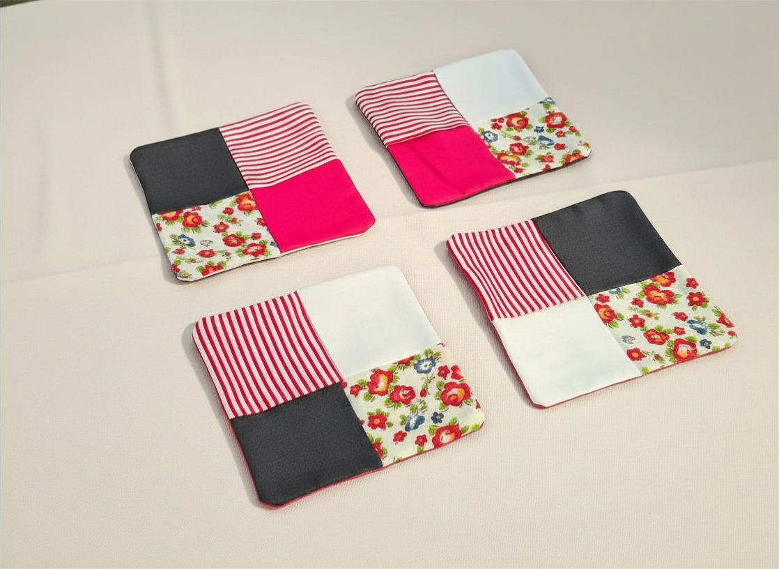 Fabric Coasters -- Red, white, and black -- Set of 4 - Image 3