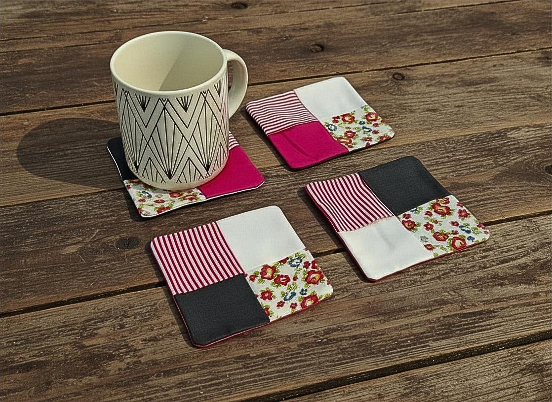 Handcrafted Quilted Patchwork Coasters (Set of 4)