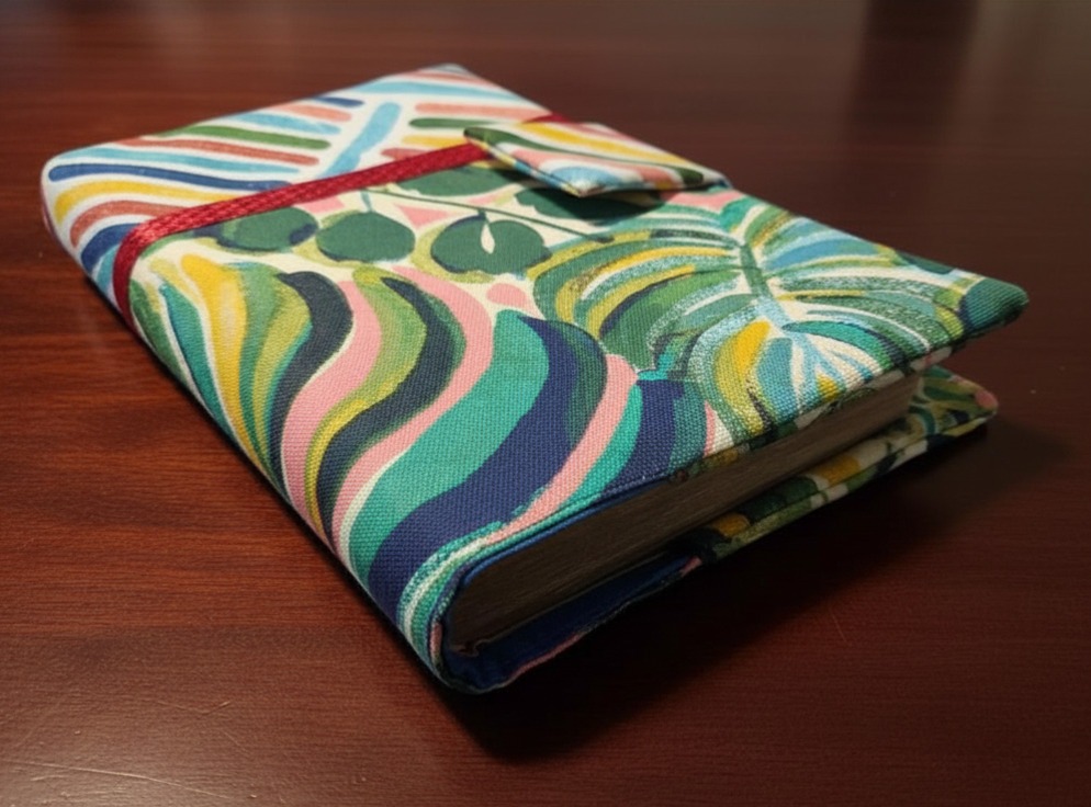 Bible Case: Monstera & Banana Leaves with Geometric Pattern - Rusty Red Trim, Blue Lining - Image 4