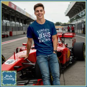 His “Sundays are for Jesus and Racing” T-Shirt