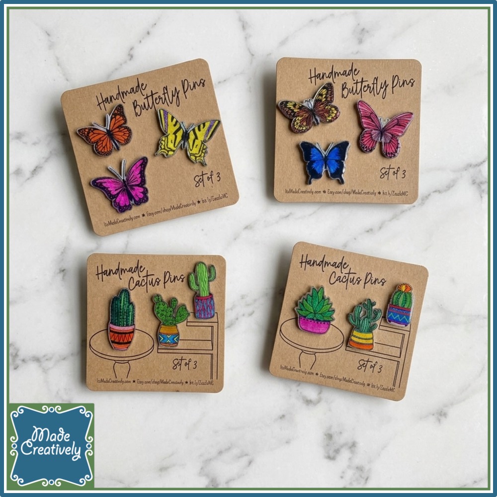 Handmade Pin Set - Butterfly | Cactus