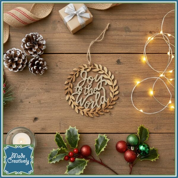 Wooden Nativity Christmas Ornament with Champagne Glitter - Image 2