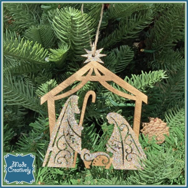 Wooden Nativity Christmas Ornament with Champagne Glitter - Image 6