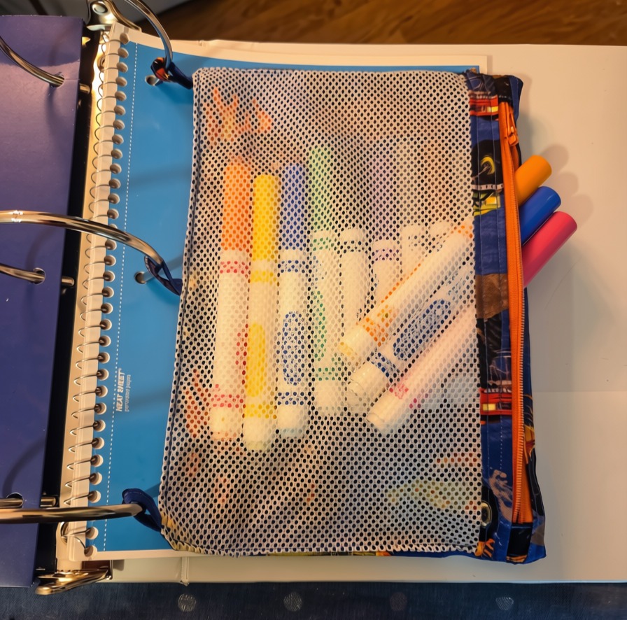 Monster Trucks pencil case, fits in 3 ring binder.