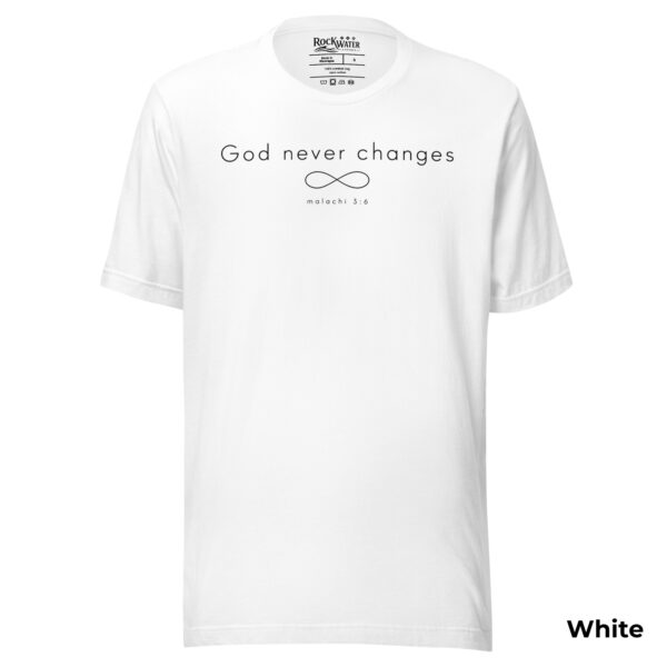 God Never Changes Christian T-Shirt | Malachi 3:6 Faith Tee | Minimalist Bible Verse Shirt for Women & Men - Image 3