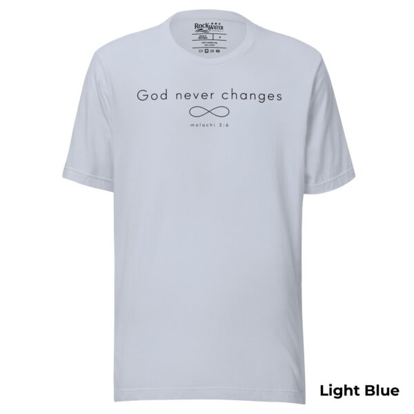 God Never Changes Christian T-Shirt | Malachi 3:6 Faith Tee | Minimalist Bible Verse Shirt for Women & Men - Image 4