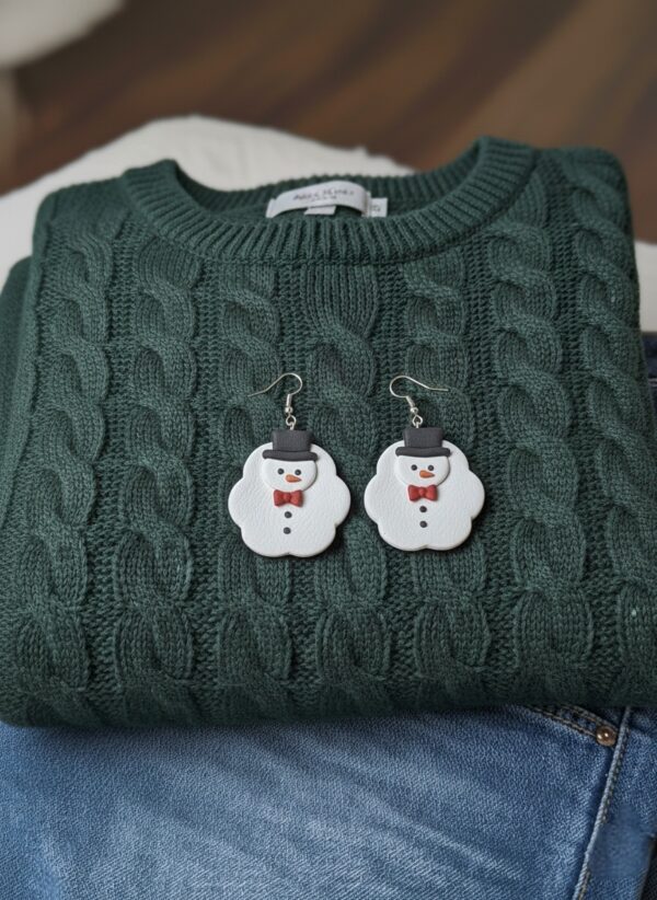 Handmade Melted Snowman Dangle Earrings, Holiday Jewelry - Image 2
