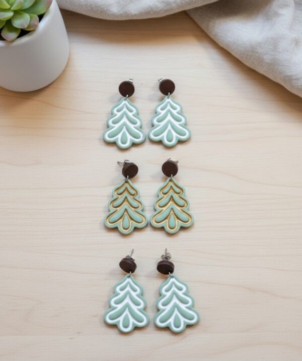 Christmas Tree Earrings, Sage Green Polymer Clay Dangles, Handmade Jewelry, Gifts For Her - Image 5