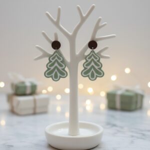 Christmas Tree Earrings, Sage Green Polymer Clay Dangles, Handmade Jewelry, Gifts For Her