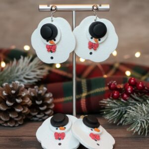 Handmade Melted Snowman Dangle Earrings, Holiday Jewelry