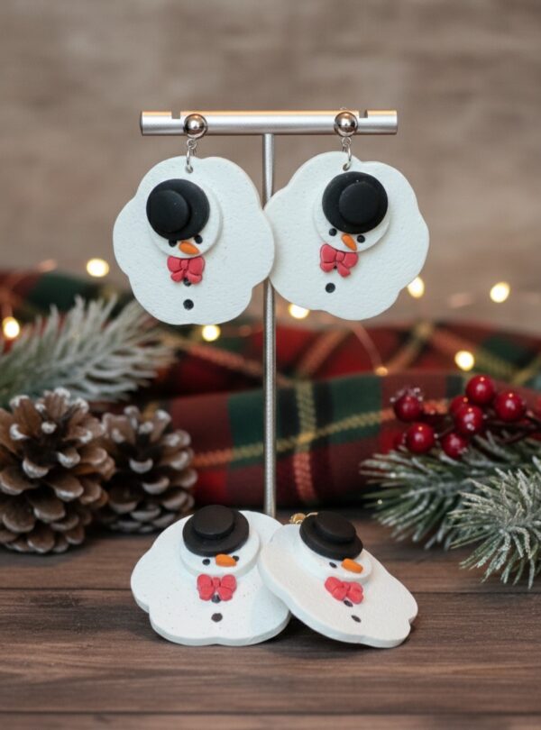 Handmade Melted Snowman Dangle Earrings, Holiday Jewelry