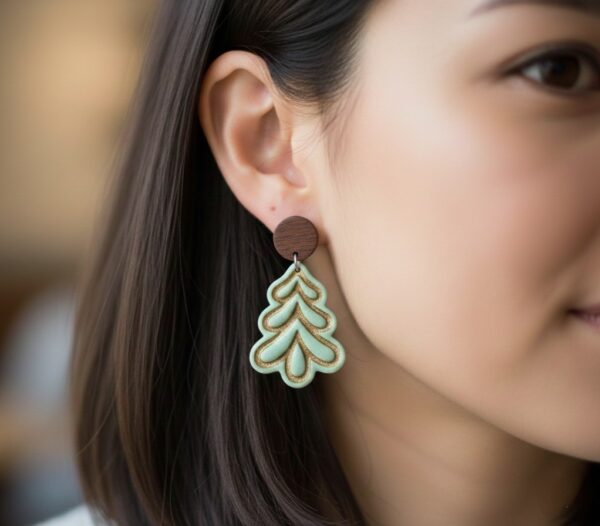 Christmas Tree Earrings, Sage Green Polymer Clay Dangles, Handmade Jewelry, Gifts For Her - Image 3