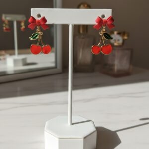 Cherry Dangle Earrings with Bow