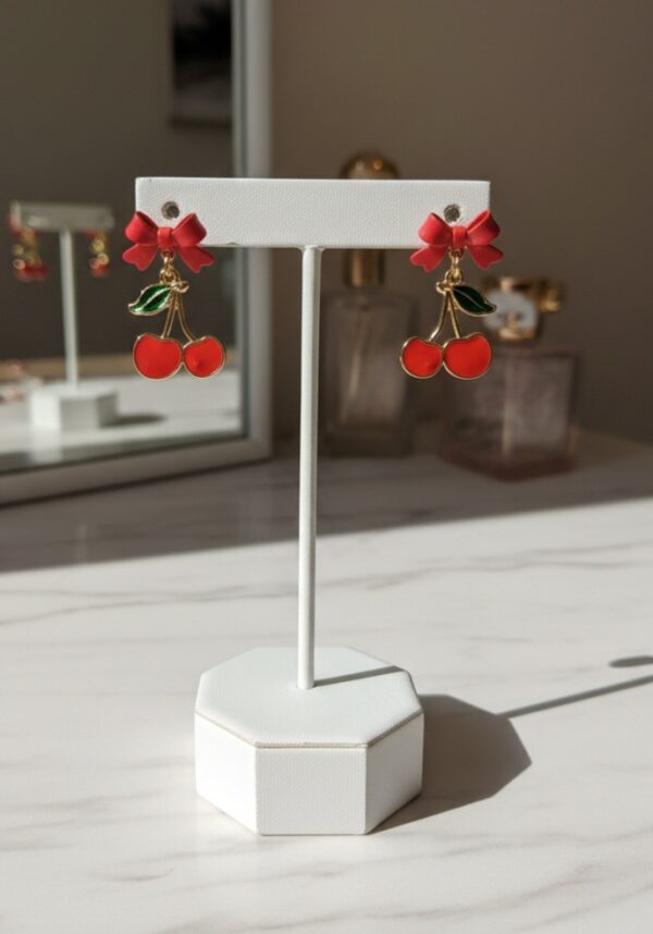 Cherry Dangle Earrings with Bow