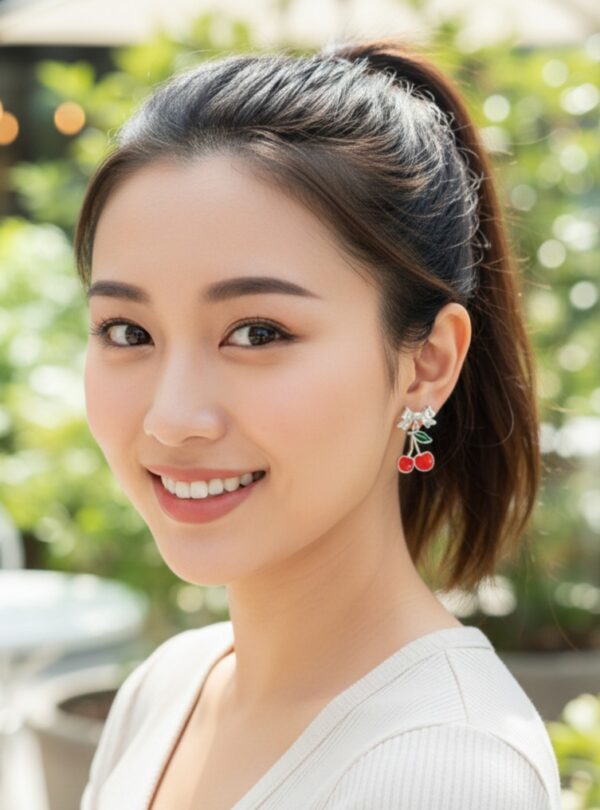 Cherry Dangle Earrings with Bow - Image 6