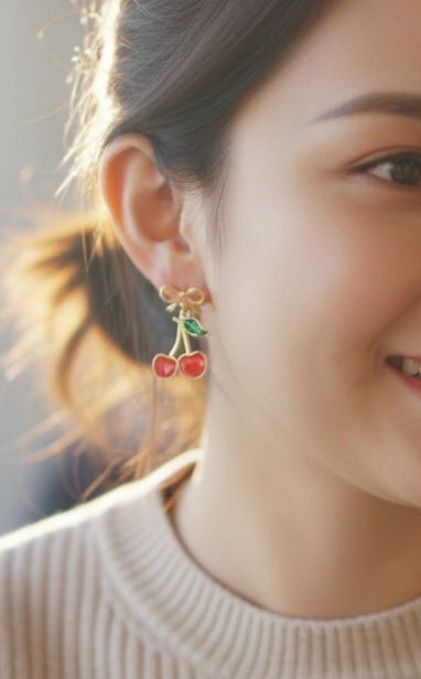 Cherry Dangle Earrings with Bow - Image 7