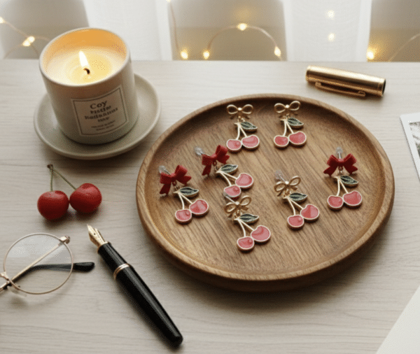 Cherry Dangle Earrings with Bow - Image 5