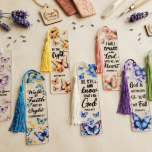 Floral Scripture Acrylic Bookmark, Bible Verse Gift, Butterfly Book Accessory