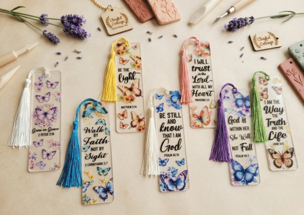 Floral Scripture Acrylic Bookmark, Bible Verse Gift, Butterfly Book Accessory