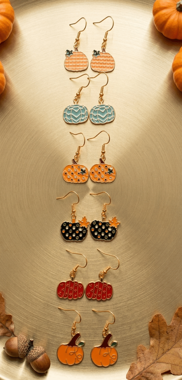 Enamel Pumpkin Dangle Earrings - Image 2