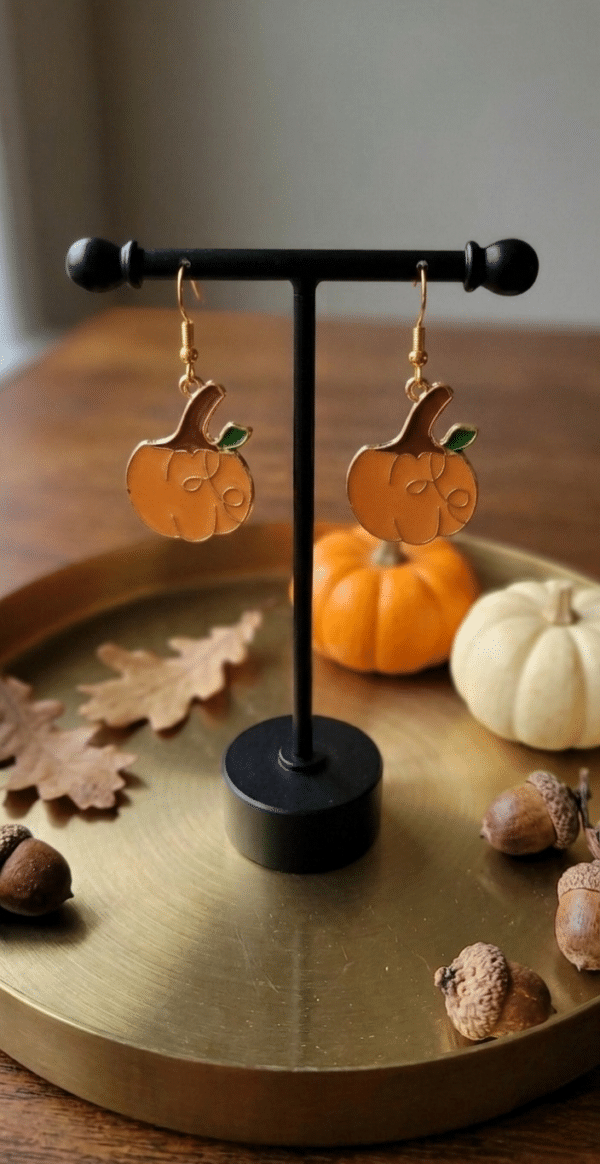 Enamel Pumpkin Dangle Earrings - Image 6