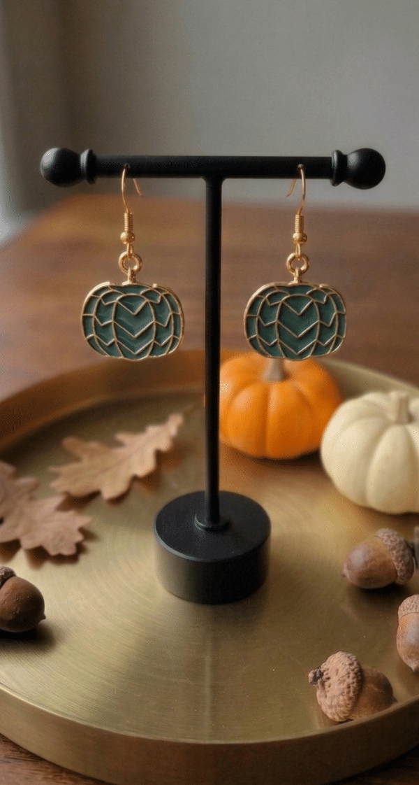 Enamel Pumpkin Dangle Earrings - Image 4
