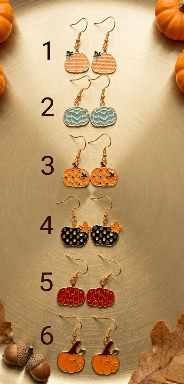 Enamel Pumpkin Dangle Earrings - Image 7