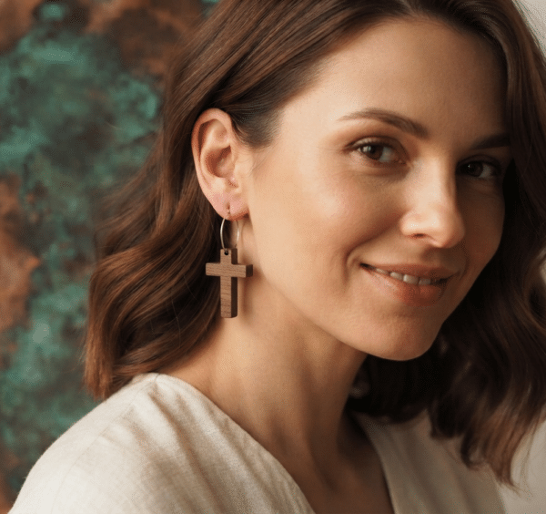 Wood Cross Earrings, Natural Earthy Faith Jewelry - Image 3