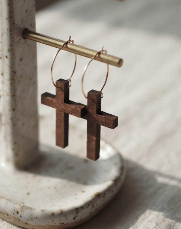 Wood Cross Earrings, Natural Earthy Faith Jewelry - Image 2