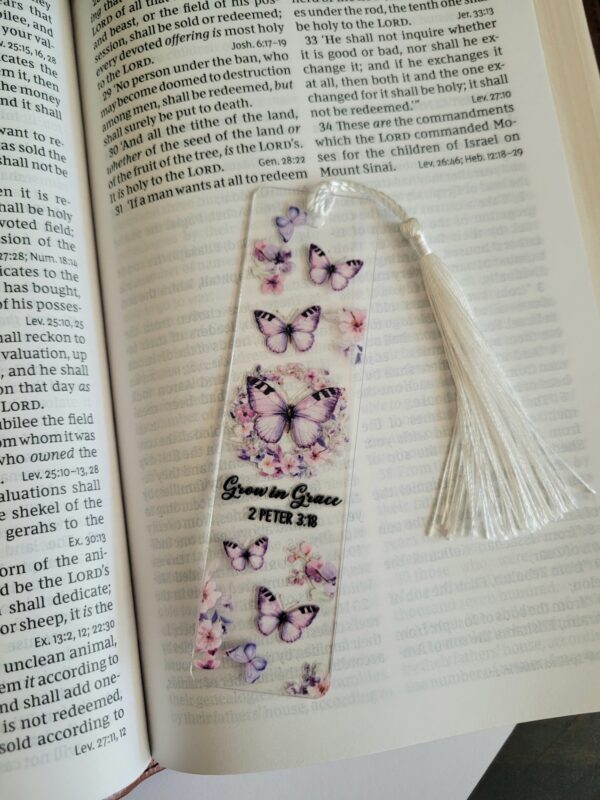 Floral Scripture Acrylic Bookmark, Bible Verse Gift, Butterfly Book Accessory - Image 2