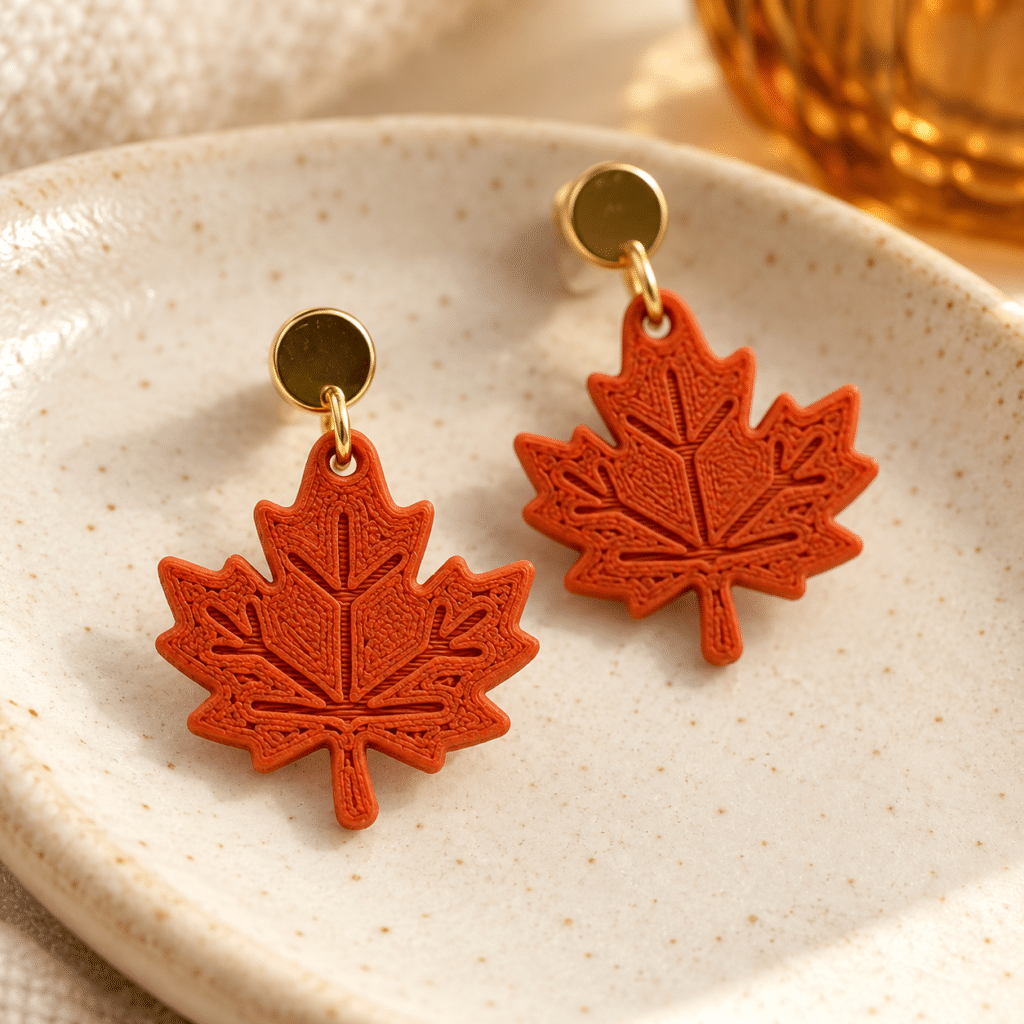 Maple Leaf Earrings on a plate