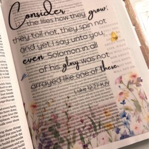 Luke 12:27 Bible Tip-In | Consider the Lilies | Floral Vellum Scripture Insert | 5x7, 6x8